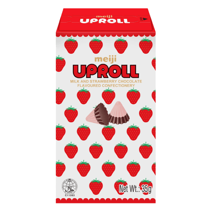 MEJI Uproll Milch-& Erdbeerschokolade 35g