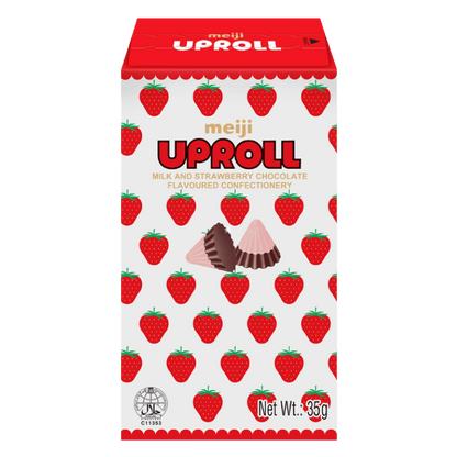 MEJI Uproll Milch-& Erdbeerschokolade 35g